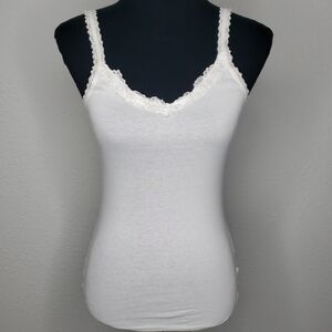 Mossimo Supply Co Womens Lacey Cami Tank Top White Size M Preppy 90s Fitted
